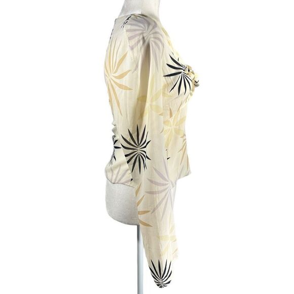 Elie Tahari Cream w Abstract Leaf Print Tie-front Blouse Size Medium in Silk ble - Picture 4 of 12